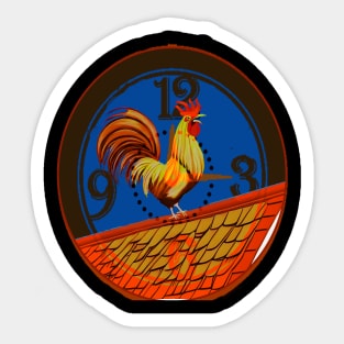 Rooster Clock Funny Art Sticker